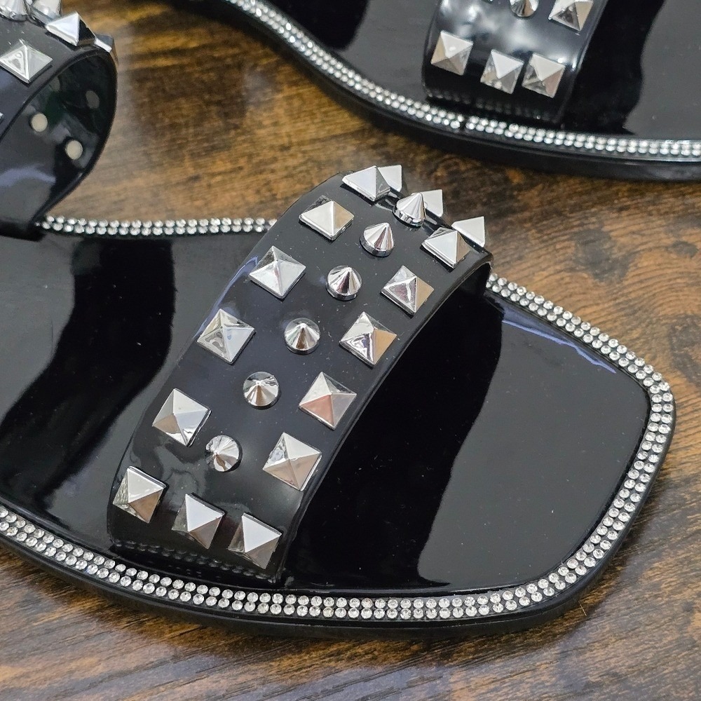 Lauren Lorraine Studley Black Stud Rhinestone Jelly Slide Sandals Size 11 - Picture 3 of 8